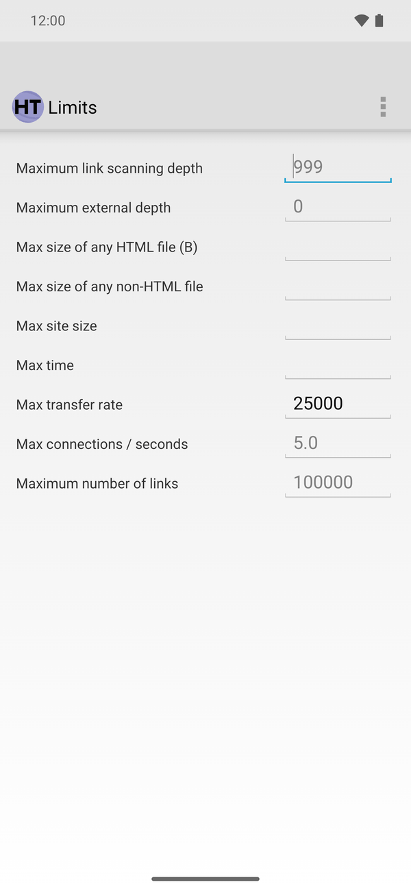 Android Limits tab