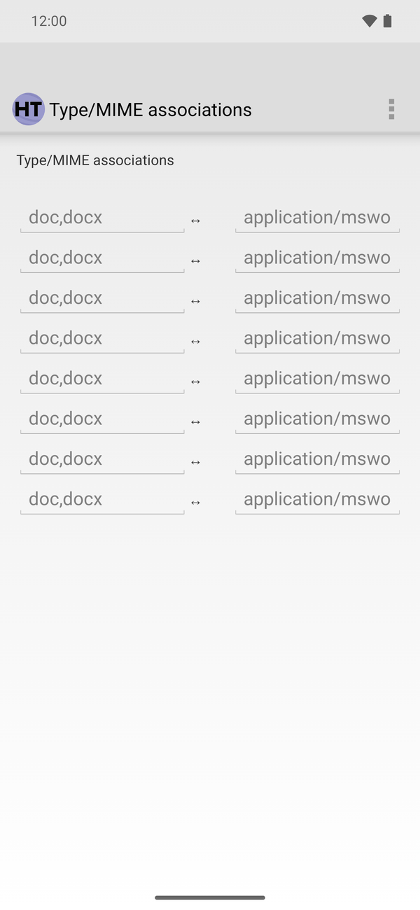 Android MIME types tab
