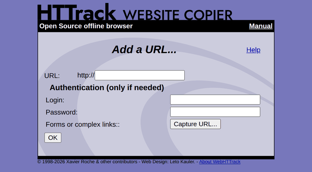 WebHTTrack add-a-URL dialog