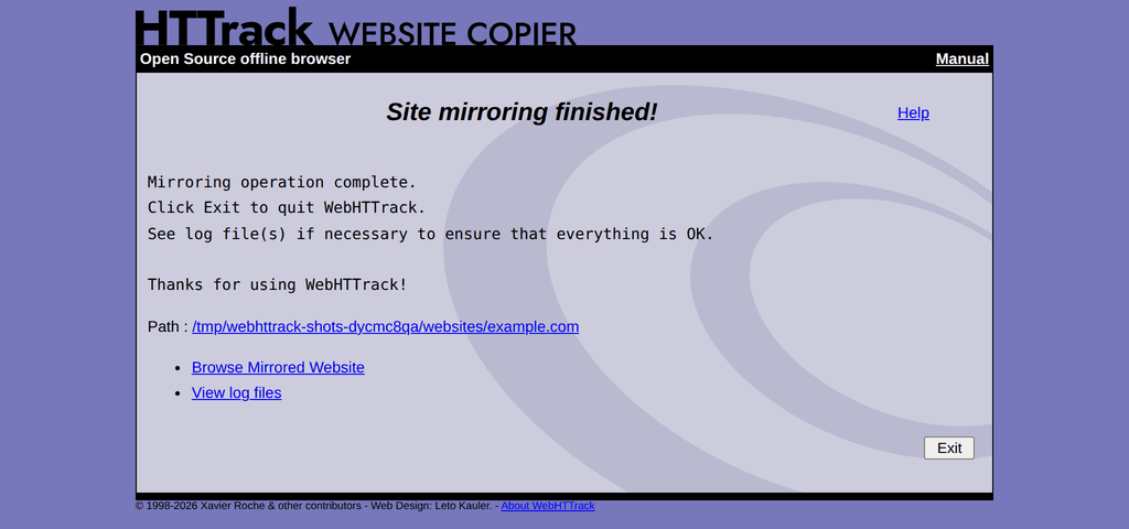 WebHTTrack mirror complete