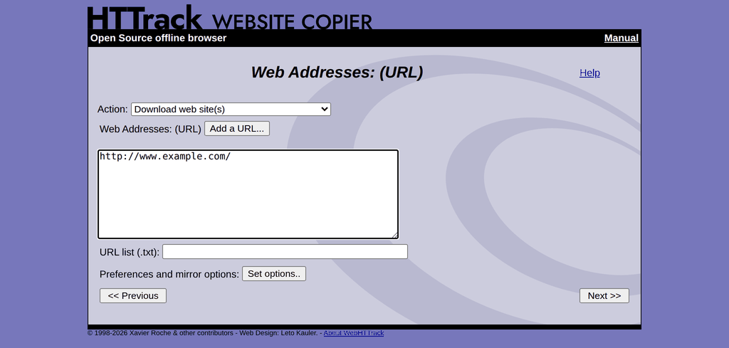 WebHTTrack action and web addresses
