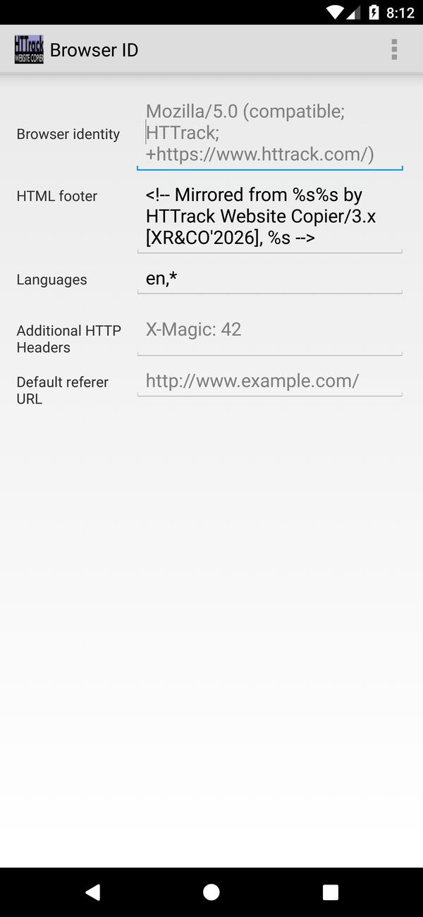 Android Browser ID tab