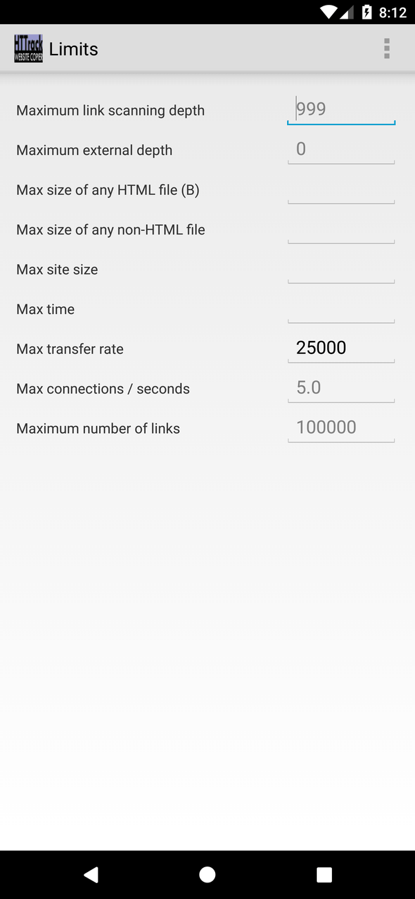 Android Limits tab