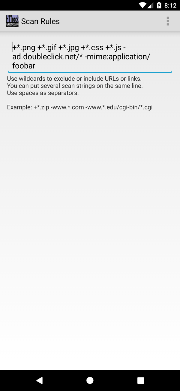 Android Scan Rules tab