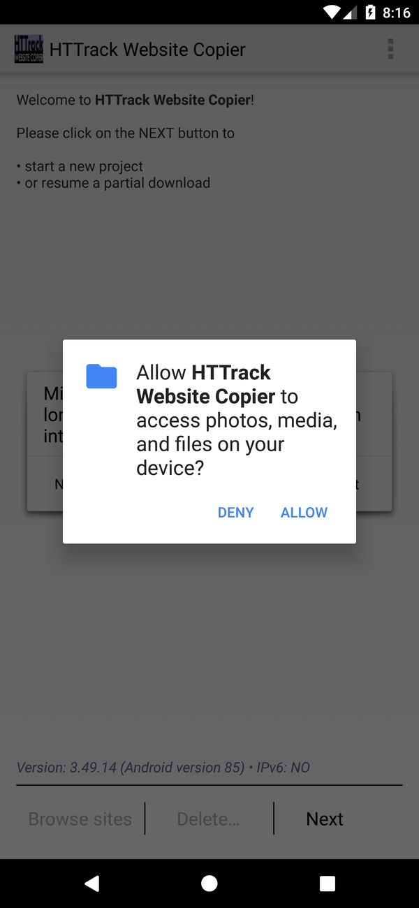 Android storage permission dialog