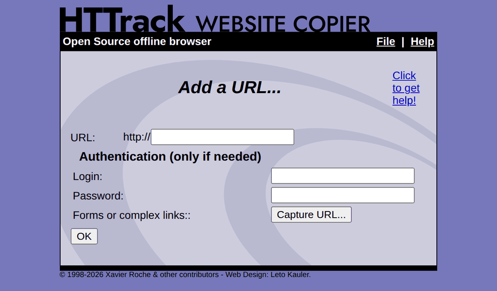 WebHTTrack add-a-URL dialog