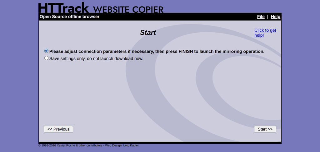 WebHTTrack ready to start
