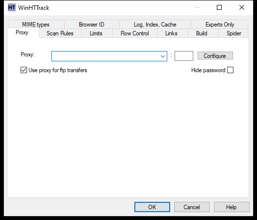 WinHTTrack Proxy tab
