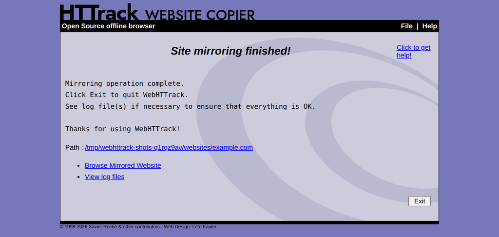 WebHTTrack mirror complete